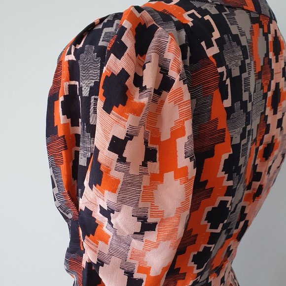 Gorman Geo Abstract Puff Sleeve Silk Dress - Picture 6 of 9